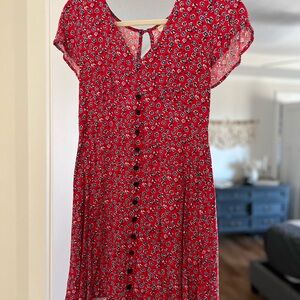 Red Floral Button-Up Dress